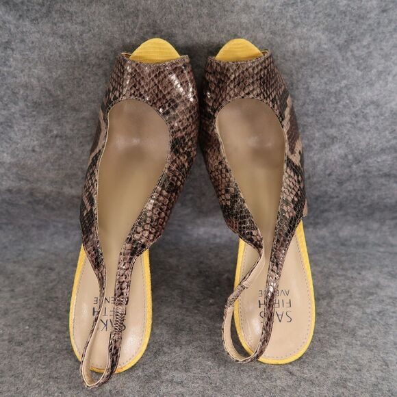 Saks Fifth Avenue Shoes Womens 9 Platform Pumps Slingback Peep Toe Snake Fashion - Picture 8 of 16